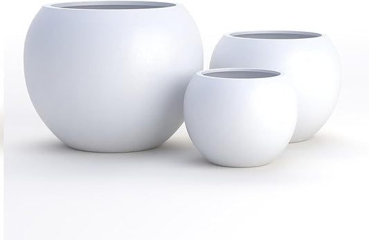 DTY Mount Sherman 21.1'' D x 16.7'' H (Pot Opening 14.6") Fiberstone Round Planter with Drainage Hole, Smooth Finishes, Weather Resistant for Indoor and Outdoor, 2 Extra Coco Mats - White, Large