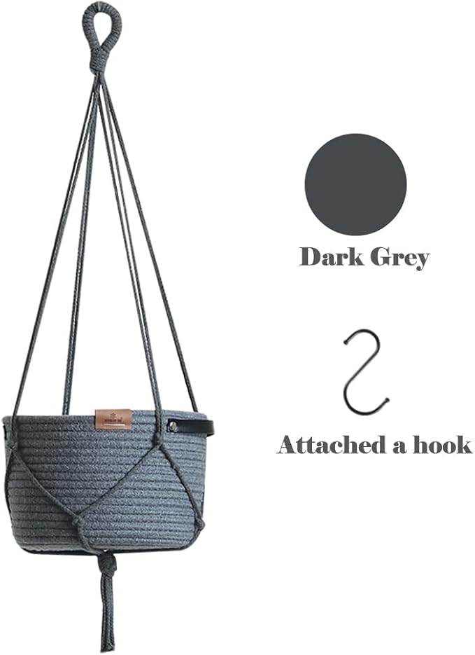 Indoor Hanging Flower Pot Basket,Party Wedding Home Garden Hanging Planter, Waterproof Lining Hydroponic Plant Pot-Dark Grey