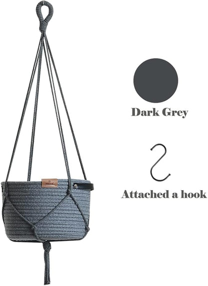 Indoor Hanging Flower Pot Basket,Party Wedding Home Garden Hanging Planter, Waterproof Lining Hydroponic Plant Pot-Dark Grey