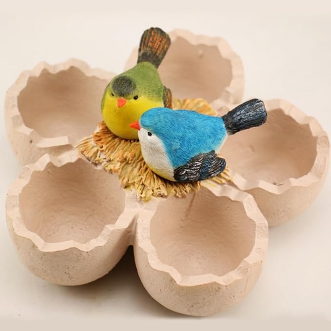 Fantasee Succulent Pot, Small Garden Pots with Drainage Hole, Resin Plants Flower Pots Miniature Ornaments for Home Office Decor (Bird's Nest)