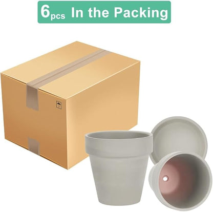 vensovo Grey Terracotta & Clay Pots with Saucer - 6 Pack 5 Inch Terra Cotta Pot Ceramic Pottery Planter Cactus Flowerpots Drainage Hole, Great for Plants, Crafts and Wedding Favor