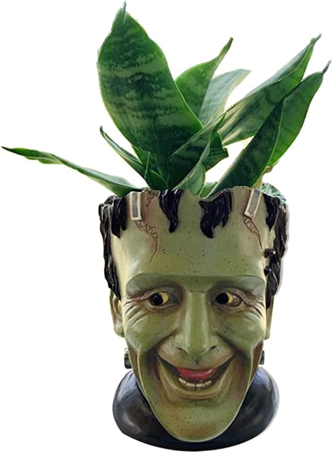Funny Planter Head Planter Succulent Pot with Drainage Hole Fairy Garden Resin Cactus Plant Pot Pencil Holder Desk Storage Gift for Women Men(Frankstein)