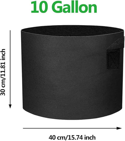 10 Pack 10 Gallon Grow Bags - Black Breathable Fabric Pots Heavy Duty Aeration Fabric Pots Thickened Nonwoven Fabric Pots Plant Grow Bags with Handle