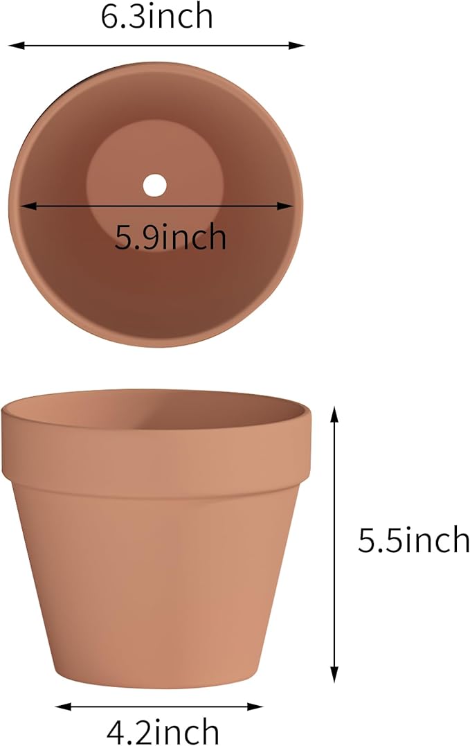 Fcacti 6.3 Inch Clay Pot for Plant with Drainage Hole - 6 Pack Large Terra Cotta Plant Pot, Ceramic Pottery Planter Cactus Flower Pots Succulent Pot, Terracotta Pot for Indoor Outdoor Plants