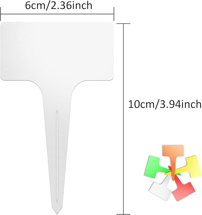 100Pcs T-Type Plant Tags，Waterproof Thick Plastic Plant Makers，6 x10cm Nursery Garden Labels(Multicolor) (SZ-BC610T) (Pack of 2)