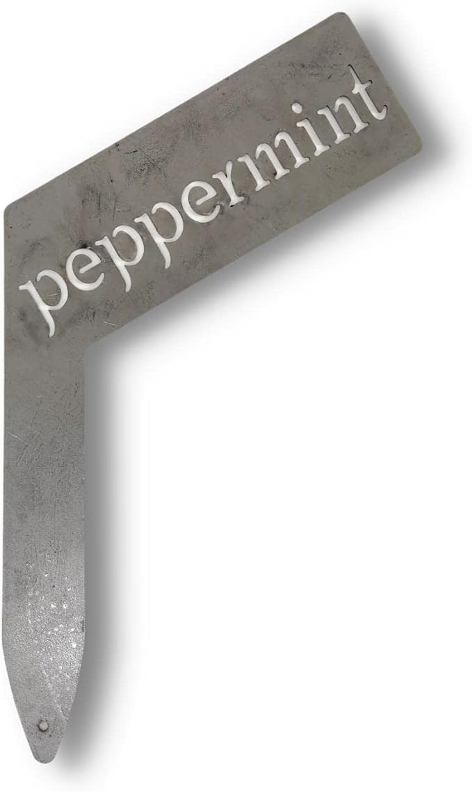 Planter Size Small Metal Garden Plant Vegetable Flower or Herb Markers 13.5 Inches Tall (peppermint, Raw, Unfinished Steel)