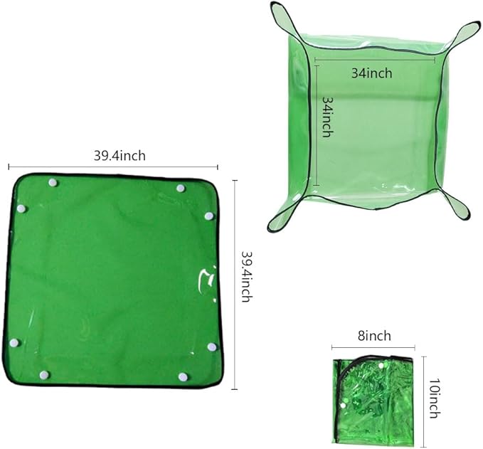 Large 39.4"*39.4" Repotting Mat for Indoor Plants Transplanting, Waterproof Heavy Duty Potting Tray for Mess Control, Succulent Potting, Gardening Mat, Patio Bonsai Tools, Clear Green