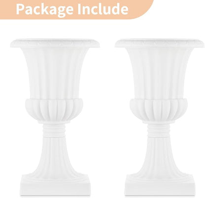 NUPTIO 2 Pcs Classic Urn Planter, 19.7 inch Tall Large Plastic Outdoor Urns Planters, Pedestal Flower vases Plant Pot, Resin Grecian Plants pots for Garden Porch Front Door, White