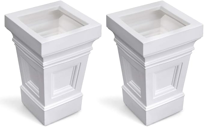 Step2 Atherton Square Planter, Large Planters for Outdoor Plants, Gardening and Flower Pot for Patio or Porch, Efficient Drainage, Durable Plastic, White, 2-Pack