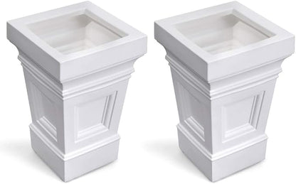 Step2 Atherton Square Planter, Large Planters for Outdoor Plants, Gardening and Flower Pot for Patio or Porch, Efficient Drainage, Durable Plastic, White, 2-Pack
