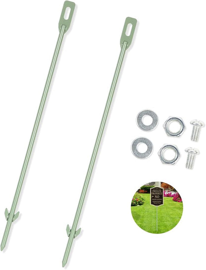 2 Pack Yard Sign Stakes Metal, 16.5 Inch Long Green Paint Stakes Durable Waterproof Windproof for Corrugated Plastic Signs Yard Sign Holder, Hardware Included