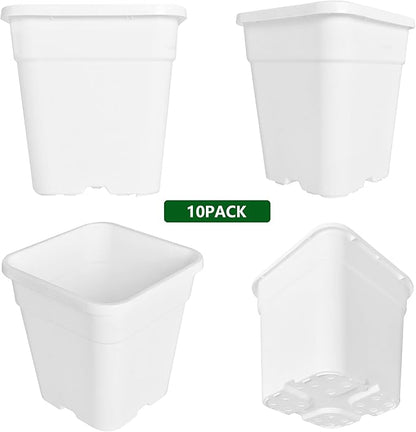 5-Pack 9.77 Gallon Square Planter Nursery Pots, Flower Plant Container Injection Molded Plastic Nursery Pot Gardening Pots for Indoor Outdoor Vegetables, Succulents, White