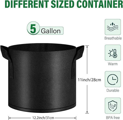 Grow Bags, Aeration Fabric Pots with Handles, Pot for Plants-5 of Pack (5 Gallon-Green)