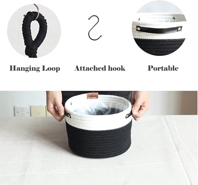 Tiered Macrame Hanging Planter One-Piece Cotton Woven Rope Flower Pots,Indoor Outdoor Home Decor Waterproof Lining Hydroponic Plant Baskets Pots-Black