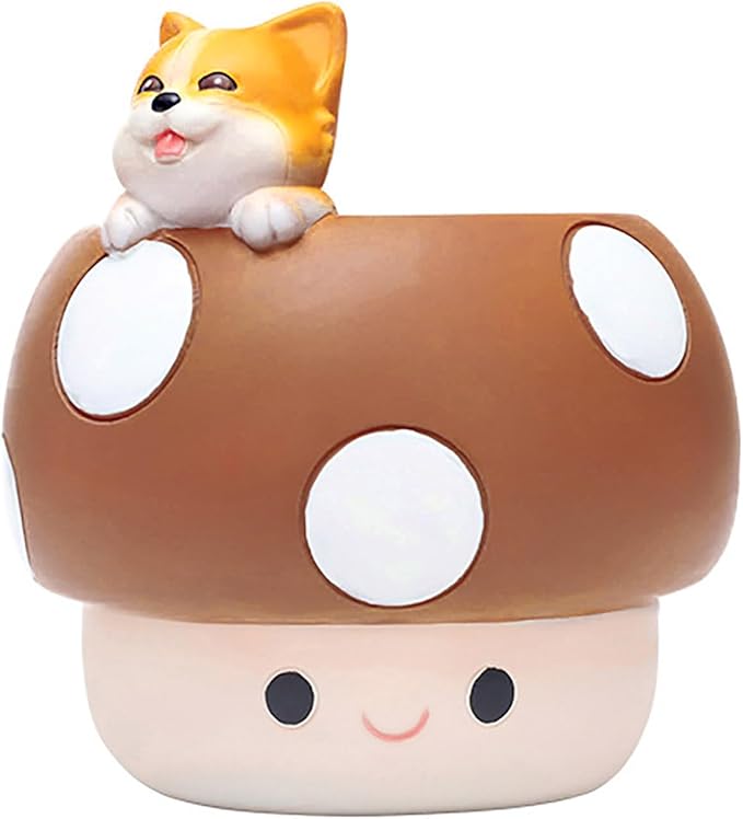 EOBTAIN Cute Mushroom Planter Pots,Corgi Dog Animal Small Succulent Pots for Indoor Plants,Mini Cactus Resin Planter Pots Home Living Room Office Table Desk Decor,Gifts for Plant Lovers,4 Inch
