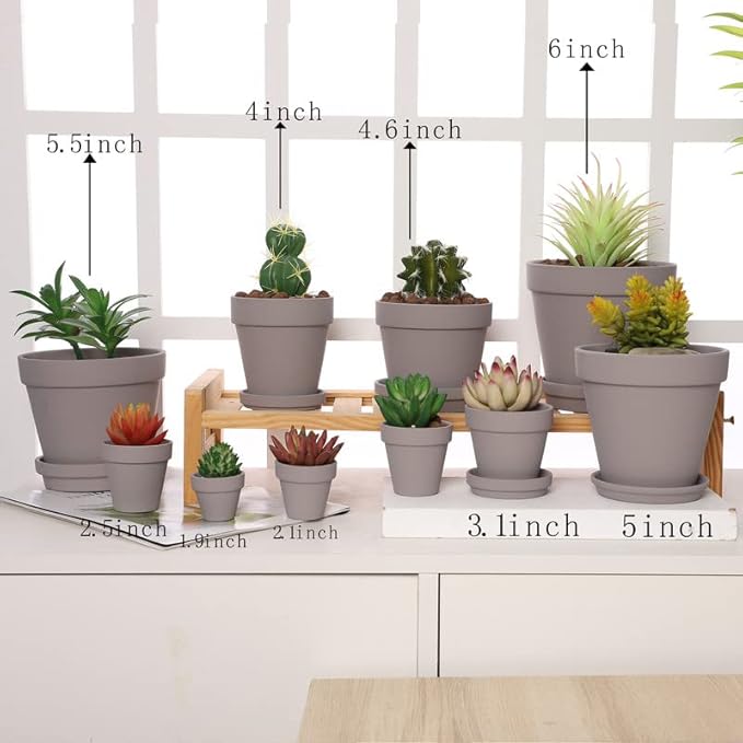 Yishang 12-Pack Grey Terra Cotta Pots with Saucer, 3-Inch, Great for Indoor Plants, Crafts, Wedding Favors