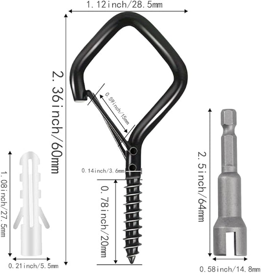 52-Pack Heavy-Duty Black Screw Eye Hooks with Safety Clips | Metal Ceiling Hooks for Hanging Plants, Wind Chimes, Bird Feeders & Indoor/Outdoor Lights