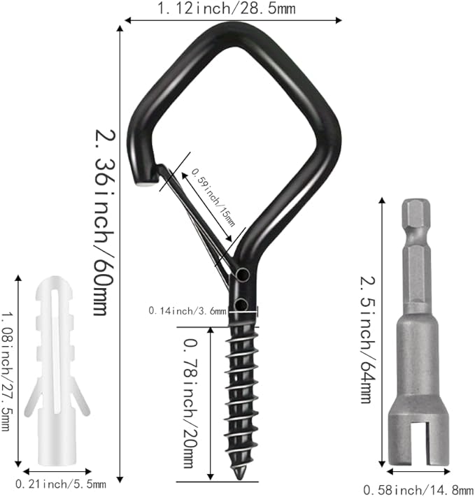 32-Pack Heavy-Duty Black Screw Eye Hooks with Safety Clips | Metal Ceiling Hooks for Hanging Plants, Wind Chimes, Bird Feeders & Indoor/Outdoor Lights