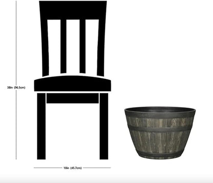 Rustic Whiskey Barrel Planter 19.9 Inch - Durable Plastic - Indoor/Outdoor Decor - Easy Knock-Out Drainage Holes - Lightweight & Frost Proof