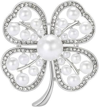 St.Patrick's Day Brooches for Women Dainty Crystal Four Leaf Lapel Pin Shamrock Hat Brooch Pins Irish Enamel Brooches Irish Holiday Costume Accessory Jewelry