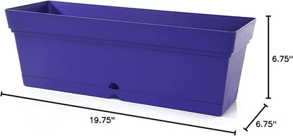 Mintra Window Box Planter, Window Planter Box for Indoor Outdoor Use, Rectangular Pots with Saucers & Drainage Holes, Decorative Plant Pots for Window Sill, Shelf, Desktop, 19" Wx6.75 H, Purple