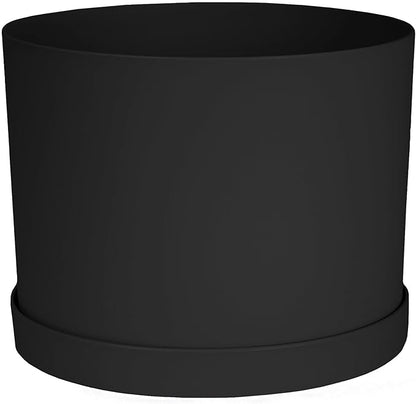 Bloem Mathers 8" Black Round Modern Resin Garden Planter Pot with Drainage Holes and Removable Saucer Tray Included