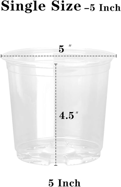 20 Pack 5 Inch Clear Nursery Pots for Plants, Clear Plastic Plant Pots with Drainage Holes, Flexible Nursery Pots Variety Pack, Seedling Planter Seed Starter Pots (5 Inch)