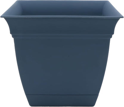 The HC Companies Eclipse Square Plastic Planter w/ Attached Saucer - Outdoor & Indoor Plant Pot with Drainage Holes - Lightweight, UV-Resistant Plastic Pots For Plants (8" Slate Blue, Pack of 1)