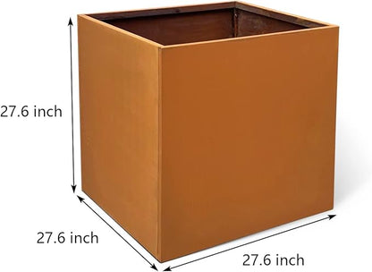 Corten Steel Planter Metal Square Planter 28 Inch Corten Planter Box Tall Cube Rustic Steel Planters for Outdoor Commercial Residential Garden Patio and Backyard