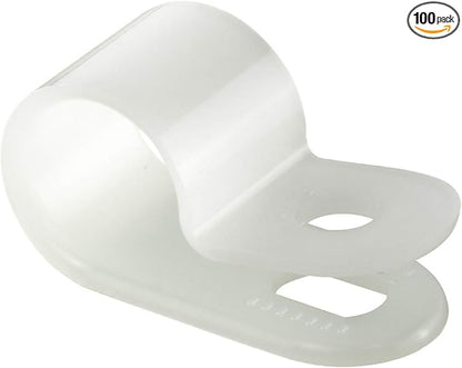 GTSE White Nylon Plastic Cable Clamps, 3/8" Screw Mounts for Cable, Rope, Tube Management, 100 Pack
