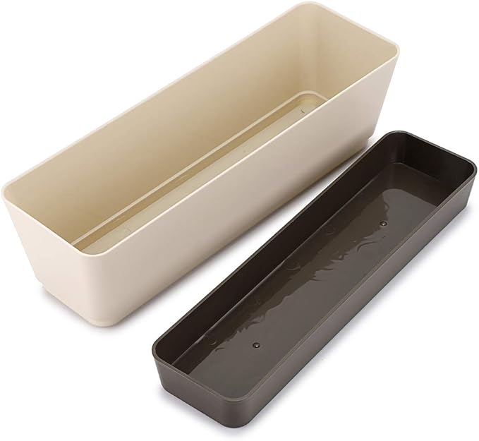 Skelang 3 Pcs Rectangular Plant Pot, 12" Watering Container with Drainage Hole, Window Planter Box with Saucer for Succulents, Flowers, Indoor Plants, African Violets