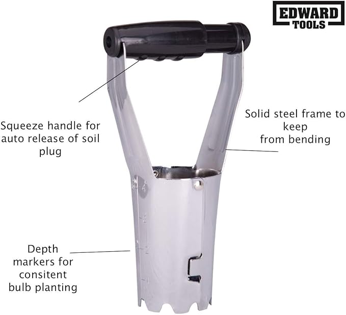 Edward Tools Bulb Planter - Bend Free Tool for Planting Bulbs, Depth Marker for More consistent Planting Tulips, Daffodils, Dahlias (Assorted)