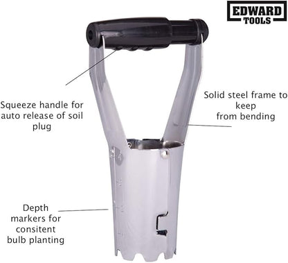 Edward Tools Bulb Planter - Bend Free Tool for Planting Bulbs, Depth Marker for More consistent Planting Tulips, Daffodils, Dahlias (Assorted)