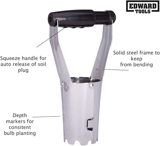 Edward Tools Bulb Planter - Bend Free Tool for Planting Bulbs, Depth Marker for More consistent Planting Tulips, Daffodils, Dahlias (Assorted)
