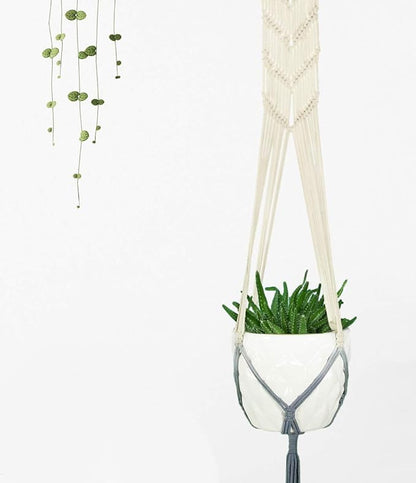 LIVALAYA Macrame Plant Hangers Wall Planter - Grey Ombre 48 Inch, Indoor or Outdoor Cotton Rope Hanging Plant Holder for Flower Pots - Modern Boho Home Décor, US Brand