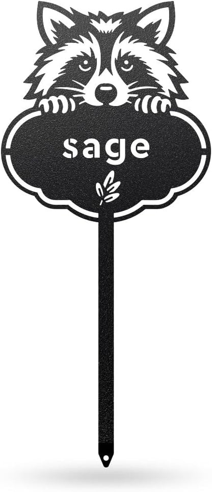 RealSteel Rocky The Raccoon Plant Markers – Cute Metal Garden Labels for Herbs & Vegetables | Outdoor Steel Plant Stakes for Garden, Greenhouse & Raised Beds | Gardening Gift | USA (SAGE-B-6X13)