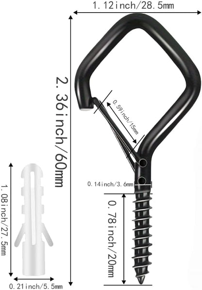 12-Pack Heavy-Duty Black Screw Eye Hooks with Safety Clips | Metal Ceiling Hooks for Hanging Plants, Wind Chimes, Bird Feeders & Indoor/Outdoor Lights