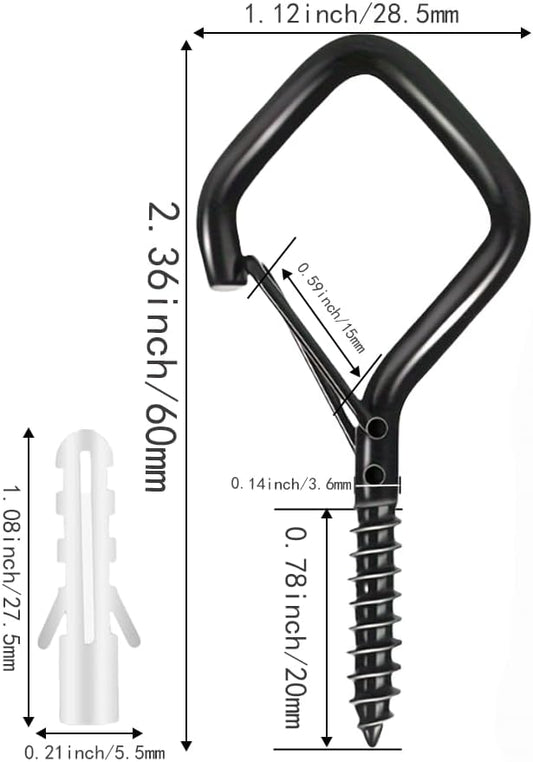 12-Pack Heavy-Duty Black Screw Eye Hooks with Safety Clips | Metal Ceiling Hooks for Hanging Plants, Wind Chimes, Bird Feeders & Indoor/Outdoor Lights
