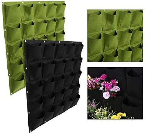 Yosoo 25 Pockets Planting Bags Wall Hanging Gardening Planter Outdoor Indoor Vertical Greening Grow Bags Flower Growing Container, Black