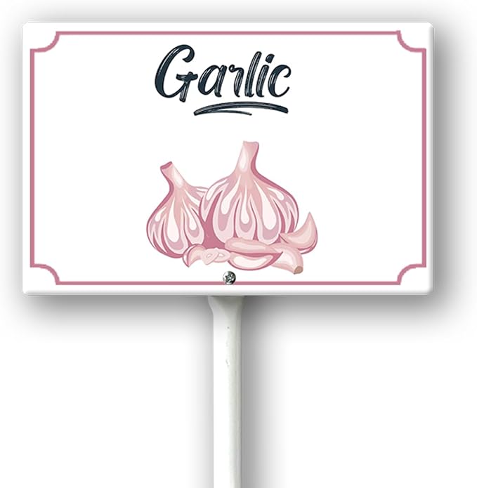 Boylee Aluminum Garden Signs With Stake - 8x12inch - Garlic - Modern Style - Weatherproof & Long Lasting