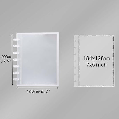 Discbound Photo Album with Clear PET Cover 20 Sheets Clear PP Sleeves 7 Discs Bound Organizer Left Side Open Pockets for Cash Money Stickers Photos Cards (7 Rings 1 Pocket)