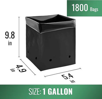 DL Wholesale Plastic PE Grow Bags for Plants (All Black) (1 Gallon, 1,800 Bags)
