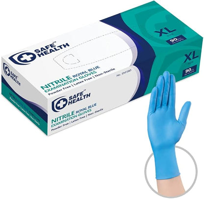 Safe Health Nitrile Exam Gloves – 4 mil, Latex-Free, Powder-Free, Disposable, Blue, Medical Grade, Food, Cleaning Use