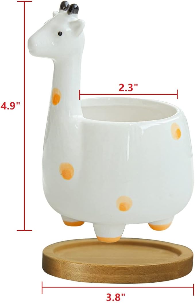 GeLive Giraffe Succulent Planter Indoor Tabletop Ceramic Plant Pot Kitty Ornament Animal Flower Decor Vase with Drainage Tray for Succulents or Mini Cactus