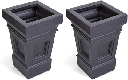 Step2 Atherton Square Planter, Large Planters for Outdoor Plants, Gardening and Flower Pot for Patio or Porch, Efficient Drainage, Durable Plastic, Onyx Black, 2-Pack