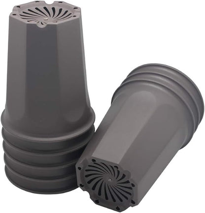 BangQiao 8 Pack 6.10 Inch Plastic Deep Nursery and Seedling Pots, Round Transplant Seed Starter Planter, Gray Color