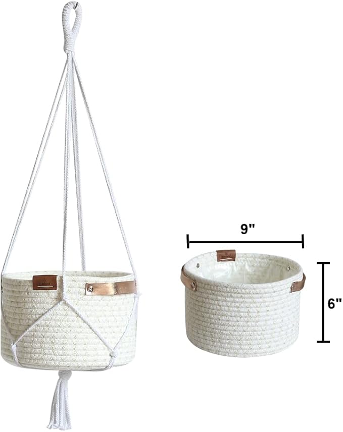 Indoor Hanging Flower Pot Basket,Party Wedding Home Garden Hanging Planter, Waterproof Lining Hydroponic Plant Pot-Glitter White