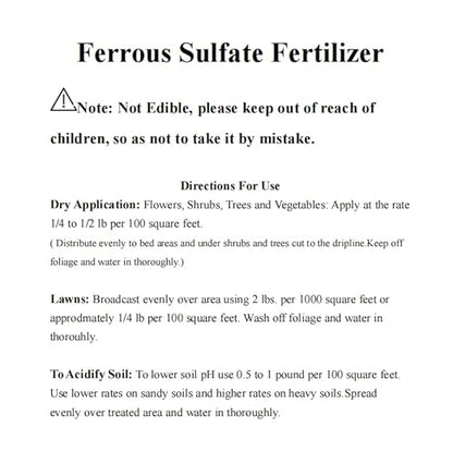 GRANDAN Ferrous Sulfate Heptahydrate - 3/16 Inch FeSO4*7H2O Granules - 20% Iron (Fe) Stable and Easy to Store - Organic Lawn Fertilizer for Vegetables and Plant Growth (8 Oz)