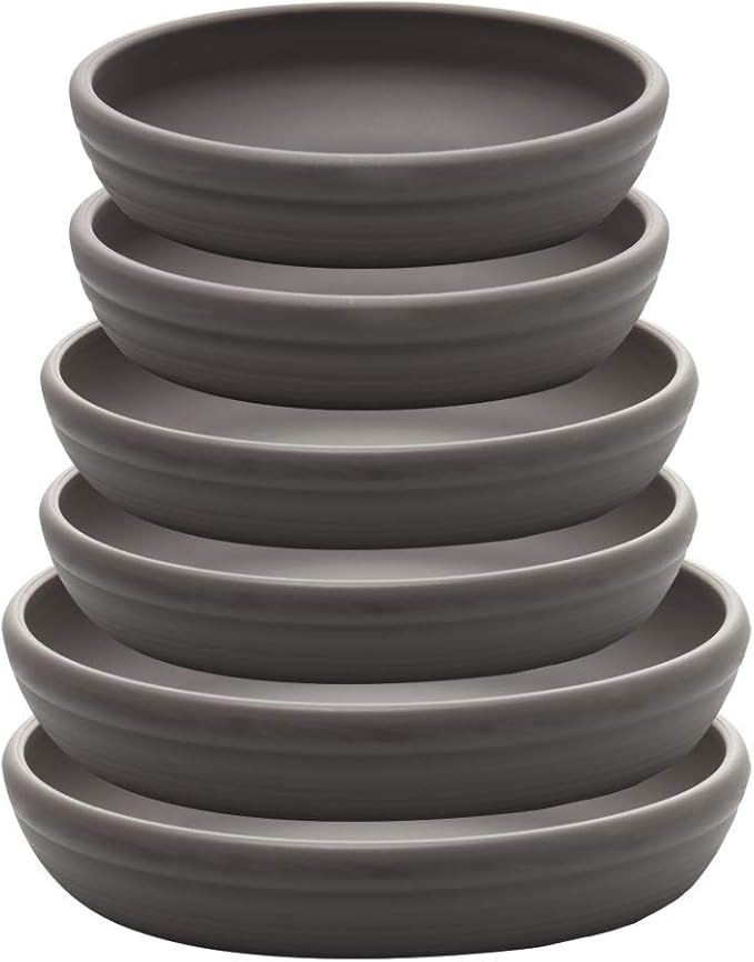 SAROSORA Round Plastic Plant Saucer Drip Tray 7" Set of 6 for Indoor Outdoor Home Garden Flower Plant Container Flower Pot Pallets ((5.8''+7"+8'') x2, Dark Grey)