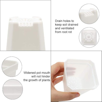 foxany 30 Pcs 3" Nursery Pot, Thick Plastic Square Flower Planting Pots, Plant Seedling Pots, 30 Seed Starting Pots with 30 Saucers - White